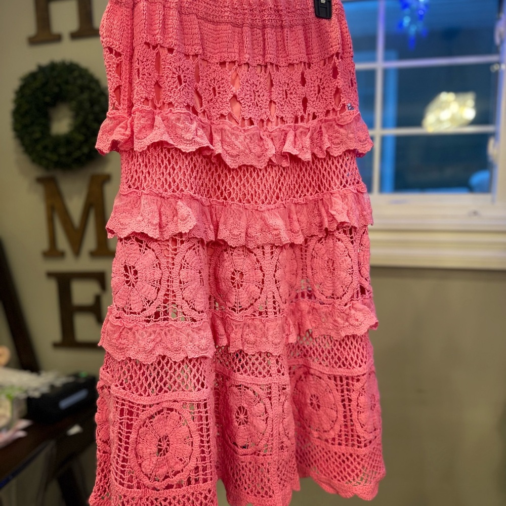 POL  Pink Lace Midi Skirt